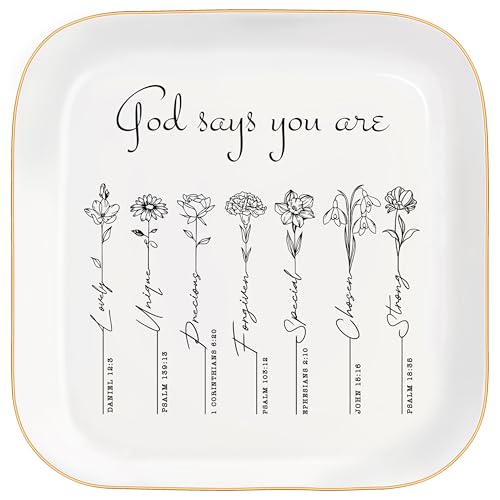 God Says You Are - Christian Bible Verse Jewelry Dish Trinket Tray - Unique Ceramic Ring Jewelry Tray for Women (Lovely) - style: Lovely-1