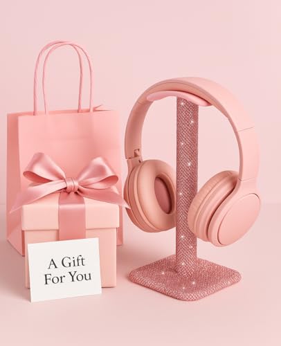 Luxury Rhinestone Headphone Stand – Cute Crystal Headset Holder for Gamer Girl Desk Setup – Bling Kawaii Desk Accessories with Soft Headrest – Aesthetic Gift for Daughter & Girlfriend (Pink) - color: Pink Sparkle