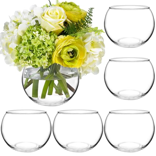 PINIWON 6 Pack Clear Round Glass Vases, 4.7” W x 3.5” H, Bubble Bowl Flower Vase for Table Centerpieces, Candle Holders for Wedding Event Home Decor