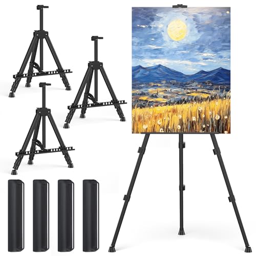 Art Painting Display Easel Stands - Portable Adjustable Aluminum Metal Tripod Artist Easels with Bags, Extra Sturdy for Table-Top/Floor Painting, Drawing, and Displaying, Black 4 Pack - style: Black - 4pack