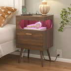 Veegle Nightstand,Modern Bedside Table with Storage Drawer and Open Wood Shelf, Accent Night Stand with Solid Wood Legs for Living Room, Bedroom and Small Spaces,Easy Assembly (Walnut Brown) - color: Walnut Brown