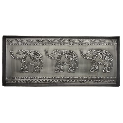 HF by LT Elephants Pattern Metal Boot Tray, 30 x 13 inches, Antique Zinc Finish - color: Elephants Pattern, Antique Zinc Finish