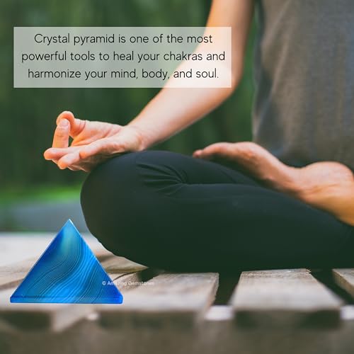 Amazing Gemstone Blue Onyx Pyramid Crystal Healing Stones - 2" Great Pyramid Figurine of Natural Stone Pyramid for Meditation, Reiki, Chakra Balancing and Crystal Pyramids Grid - color: Blue Onyx