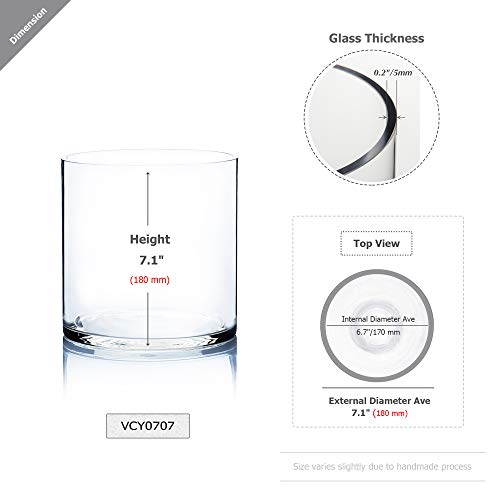WGV Cylinder Vase, Width 7", Height 7", Clear Wide Large Diameter Flower Glassware, Floral Container, Planter Terrarium for Wedding Party Event, Home Accent Decor, 1 Piece - size: 7"x7"H