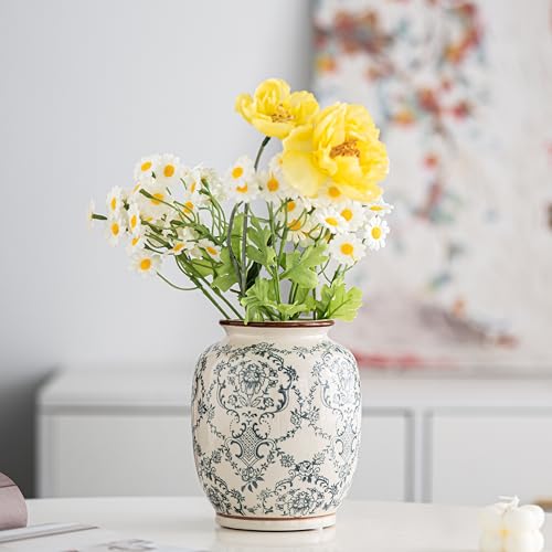 Blue and White Vase, Vintage Blue Ceramic Flower Vessel,Ceramic vases for Home Decor,Vintage Vase for Home Decor, Living Room, Shelf, Office, Rustic Table Centerpiece (Rerto-01, Small) - color: Retro-01, size: Small