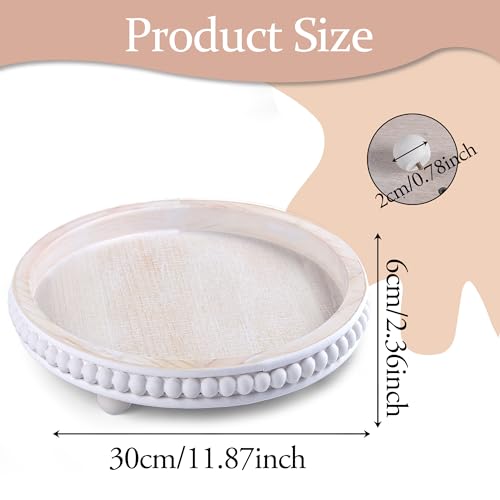 Decorative Coffee Table Tray, 12 Inch White Washed Wooden Beaded Tray with Removable Legs, Rustic Farmhouse Centerpiece Tray for Living Room, Kitchen Counter Decor