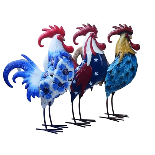 Metal Rooster Statues Waterproof Chicken Sculpture Metal Garden Deco Outdoor Yard Ornament for Patio Lawn Backyard - color: #3