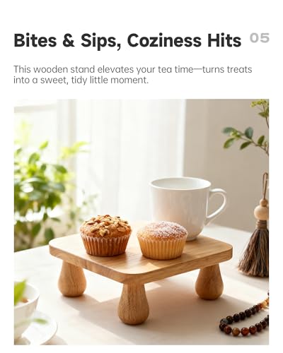 100% Solid Wood Plant Stand Indoor, Wooden Stool Display Stand, Riser Flower Pot Holder, Modern Plants Rack, Small Planter Tray for Home Decor, Living Room, Gardening, Natural (2PCS)