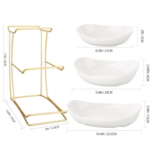 YYW 3 Tier Fruit Bowl for Kitchen Counter, White Gold Ceramic Fruit Stand for Countertop, Home Fruit Rack with Holder, Vegetable Bowl Snacks Nuts Bread Candy Storage (White) - color: White