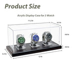 Acrylic Watch Display Case for 3 Watches with Solid Wood Base, Dustproof 3mm Clear Watch Showcase and Organizer for Men & Woman, Luxury Watch Stand - size: Display Case (No LED) For 3 Watch