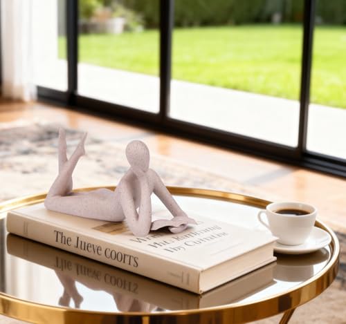"Reading Woman Thinker Sculpture is a Modern Abstract Decorative piece, a Favorite Among Book Lovers and Thinkers, Suitable for Placement in Living Rooms, Offices, and bedrooms. (Sandstone A) - color: Sandstone a （imitation Sandstone Color）