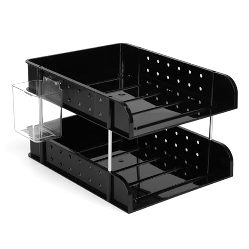 Stackable Letter Tray Papers Organizers, A4 Size Desk Organizer Tray for Letter Paper Stationery Desk Accessories, Plastic Black Paper Holder File Organizer for Office, School, Home (Dark Black) - color: Dark Black