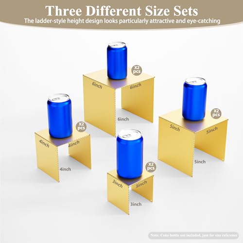 Matte Metal Display Stand, 8 Pcs 2 Set Display Risers for Display, Metal Rectangular Display Shelf Holders for Showcase, Dessert, Perfume, Vendor Events, Cupcake Stands, Toys Display Shelves ( Gold, 3''x4''x5"x6" ) - color: Gold, size: 3''x4''x5"x6"