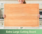 Allsum 30x20" Bamboo Cutting Board for Kitchen, Extra Large Wood Charcuterie Board with Side Handles and Juice Grooves, Stove Top Cover, Noodle Board over Sink, Cheese Serving Tray - size: 30"L x 20"W