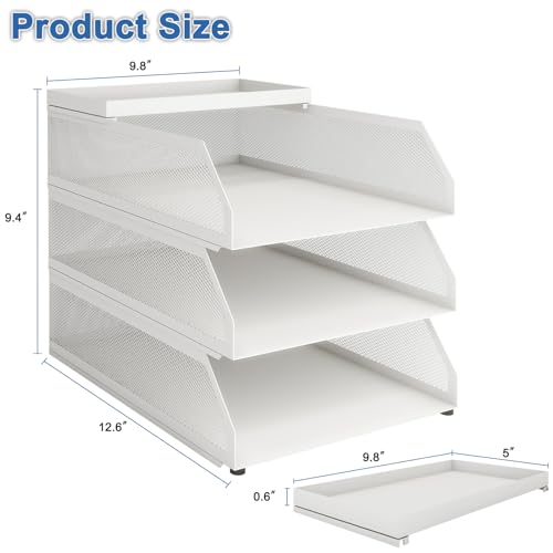 Natwind 3-Tier Stackable Paper Tray, Metal Mesh Desktop Organizer, Paper Sorter, Letter Trays,File Document Storage Rack for for Home, Office, School (White) - color: White, size: 3 tier
