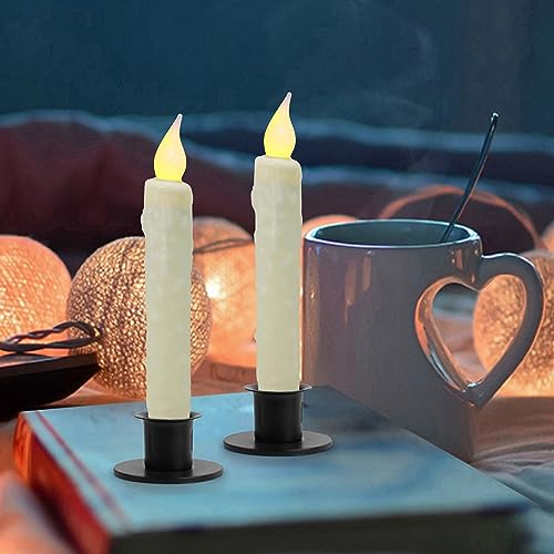 CVHOMEDECO. Real Wax Hand Dipped Battery Operated LED Timer Taper Candles Country Primitive Flameless Lights Décor, 6-3/4 Inch, Ivory, 3 PCS in a Package - color: Ivory 3 Pcs