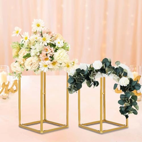 Efavormart 2 Pack 12" Matte Gold Wedding Flower Stand Metal Vase Column Stand Geometric Centerpiece Vase - color: Gold, size: 2 Pack 12''