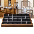Oirlv 24 Grid Wood Jewelry Tray Microfiber Interior Jewelry Drawer Organizer Showcase Display Box Ring Earrings Holder(Grey) - color: Grey 24 grid tray