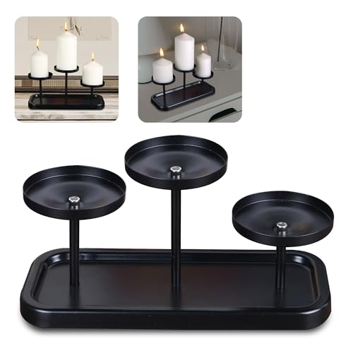 3arms Pillar Candle Holder Tray, Metal Black Candlestick Holder, Candle Holders Set of 3, for Dining Room, Table Centerpiece Decor,Decorative Tray - size: pillar's 3arms