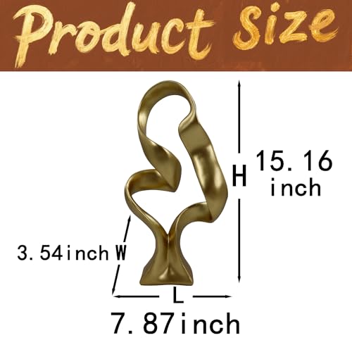 15" Modern Abstract Ribbon Decorative Sculpture, Knot Sculptures,Home Decor,Coffee Table Statues,Dining Living Room Desk Decor,Golden - color: 15" Golden