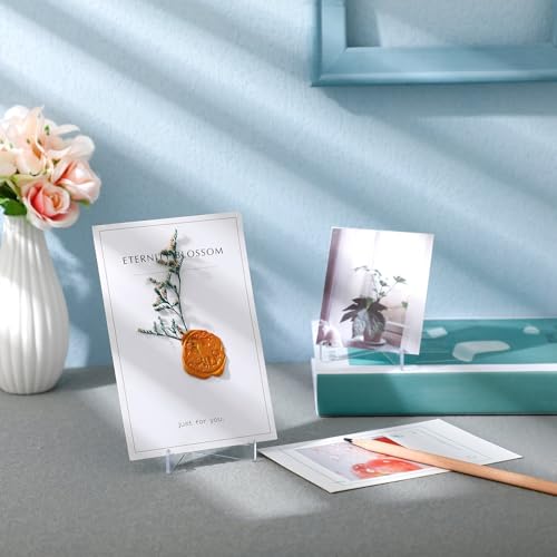 Bucherry 10 Packs Mini Easel Display Stand Acrylic Small Plastic Easel Holder Acrylic Stand for Display Place Card Holders for Home Office 3.4 x 2.5 Inch(Clear)