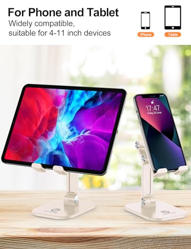 OCYCLONE Phone Stand, Adjustable Height and Angle Foldable Cell Phone Stand Holder for Desk, Taller iPhone Stand Compatible with 4.7"-13" Smartphones iPad Tablet, Beige - color: Beige