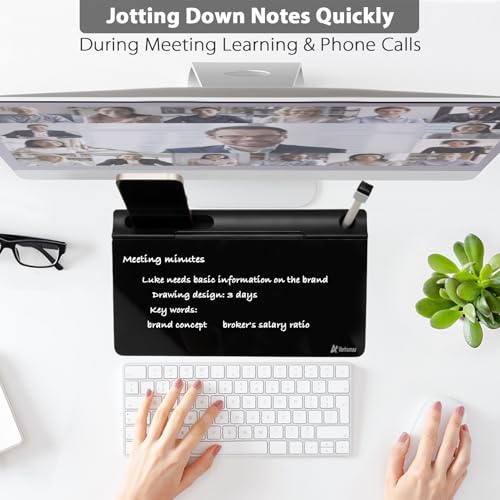 Varhomax Glass Desk Buddy Whiteboard with Storage, Small Dry Erase Desktop White Board Caddy to-do List Memo Notepad for Office, School and Home Office Supplies (Black) - color: Black