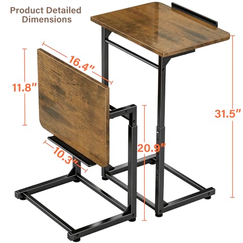 Tv Tray Table, 8-Level Adjustable Height Couch Side Table，90° Tilt Angle Adjustments C-Shaped End Table, with Phone & Tablet Slot Sofa Computer Desk for Couch, Sofa, Bed, Chair, Living Room (Brown) - size: 1 pcs