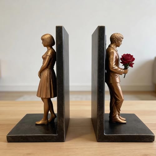 Decorative Bookends, Resin Bronze Vintage Bookends, Cute Unique Heavy Book Stoppers for Shelves Desk, Antique Art Book Holders for Home Office Bookshelf Decor (Copper)