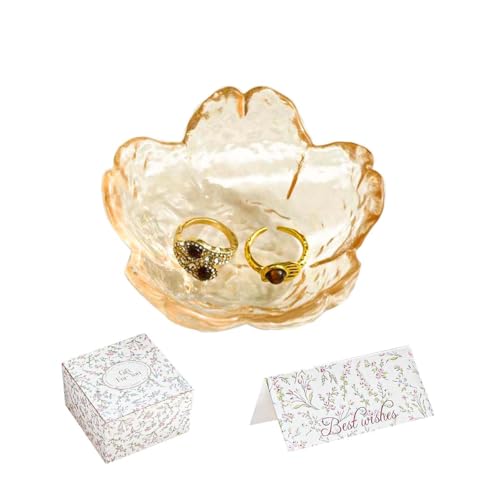 Gifts for Women Amber Flower Jewelry Ring Dish Tray,Decorative Glass Trinket Dish,Room Decor Aesthetic, Modern Accent Tray for Vanity Friendship Christmas Birthday Gifts for Women(Amber) - color: Amber