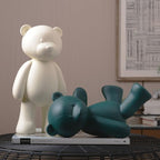 Bear Sculpture Statue Animal Figurine Gift Modern Decor Art for Home Office Dining Room Polyresin Green 11 Inch