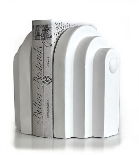 Bellaa 28762 Modern Minimalistic Bookends - Whitearch Design Heavy Duty Decorative Book Holders Stoppers for Office Deskaccessories, Home Shelves, Library - 6 x 5 x 7 Inches (Pair) - color: Whitewash