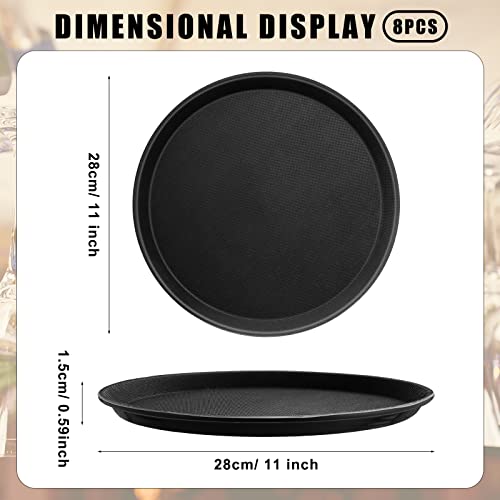 Zopeal 8 Pieces Black Round Restaurant Serving Tray, Plastic Non Slip Surface Food Meals Server Tray with Raised Edges for Home, Kitchen, Restaurant, Cafeteria, Bar (11") - size: 11"