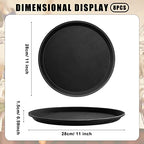 Zopeal 8 Pieces Black Round Restaurant Serving Tray, Plastic Non Slip Surface Food Meals Server Tray with Raised Edges for Home, Kitchen, Restaurant, Cafeteria, Bar (11") - size: 11"