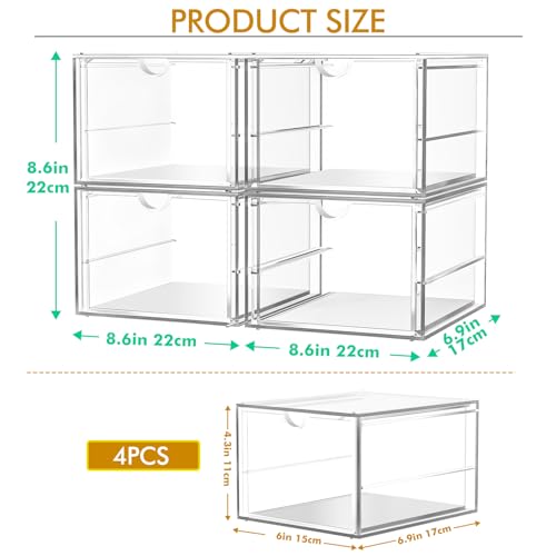 caktraie Versatile Acrylic Makeup Organizer, Drawer Organizer - Transparent Desktop Storage for Cosmetics, Office Supplies & More - Clear Organizer for Home & Office Use - size: 4 Drawers