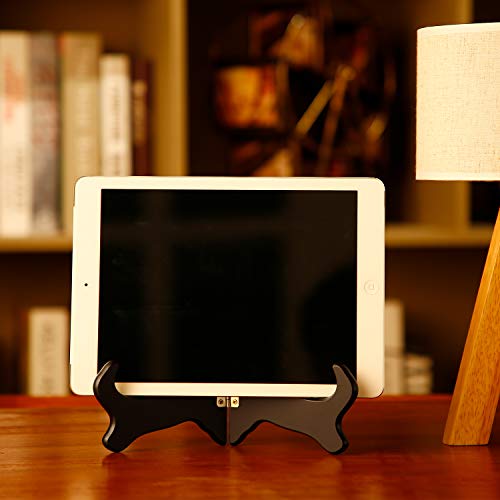 Tatuo 2 Packs Wooden Plate Stands for Display, Plate Holder Display Stand, Picture Frame Stand Easels, Tabletop Art Holder, Book Dish Decorative(10 Inch,Black) - size: 10 Inch