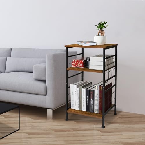 GIOTORENT 3-Tier Tall End Table, Narrow Night Stand with #-Design Sturdy Frame, Small Bed Side Table for Small Space in Living Room,Bedroom,Office,Bathroom(Brown)