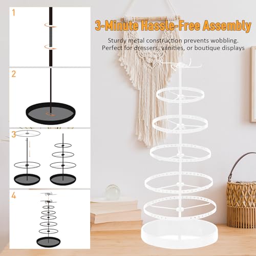 17Dec 6 Tier Rotating Jewelry Organizer Stand, 230 Holes Earring Holder Organizer for Women Girls, Spinning Earring Tree with Ring Holder, Wide Base for Bracelets Watches Lipstick - color: Metal,6-Tier,White