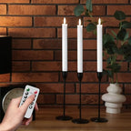 GenSwin Flameless White Taper Candles Flickering with 10-Key Remote, Battery Operated Led Warm 3D Wick Light Window Candles Real Wax Pack of 3, Christmas Home Wedding Decor(0.78 X 9.64 Inch) - color: 3-White