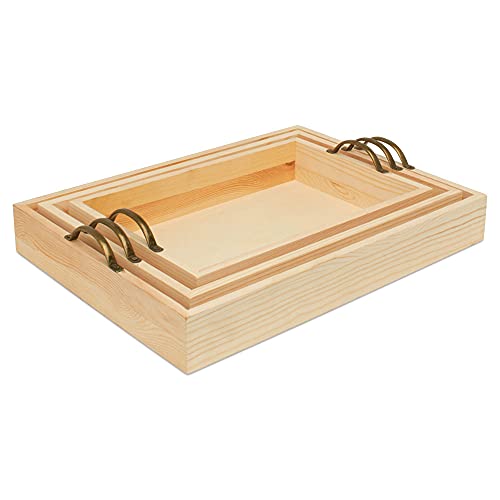 Unfinished Wood Nesting Serving Trays with Handles, 2 Sets of 3, Play Tray for Crafting, Resin, Organizing, & DIY Décor, by Woodpeckers - size: 2 sets