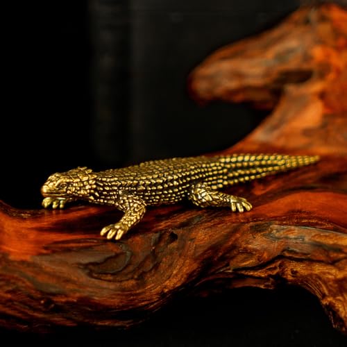 Armor-Plated Lizard Statue - 100% Solid Brass Retro Sculpture Handcrafted Heavy-Duty Reptile Decor Vintage Collectible Art Piece for Home & Office Unique Gift for Reptile Lovers - style: Lizard