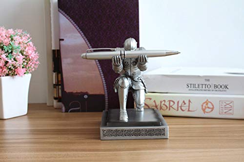 Resin Soldier Executive Pen Holder Desk Organizer Cool Pen Stand Home Decor Resin Pencil Holder with a Pen for Men as Gift (Silver) - color: Silver
