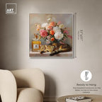 Art Remedy Cat Floral Vase Perfume Canvas Fashion Pet Art, Silver Frame, 30" x 30" - color: Silver Frame, size: 31"L x 31"W