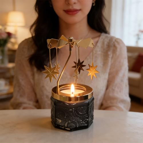 kingnero Lavender Scented Candle Carousel Rotary Candle Holder Spinning Tea Light Birthday Gifts for Women, Mom, Wife, Girlfriend, Sister, Female Friends, (North Star) - color: North Star