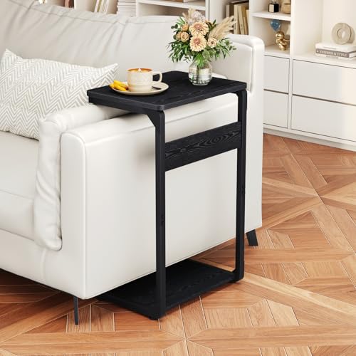 Small End Tables, Nightstand Set of 2, C Shaped Couch Side Table, Sofa TV Tray Table, Night Stand, Nightstands for Bedroom, Bedside, Living Room ET-YB-BKW2 - color: Black
