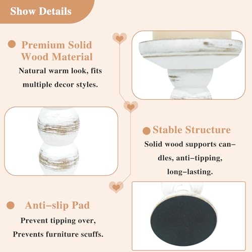 Wood Candle Holder, 3Pcs Rustic White Candle Holders for Pillar Candles, Solid Wood Decorative Candle Holders Distressed Wooden Farmhouse Candle Holder Large for Fireplace Table - color: Washed White