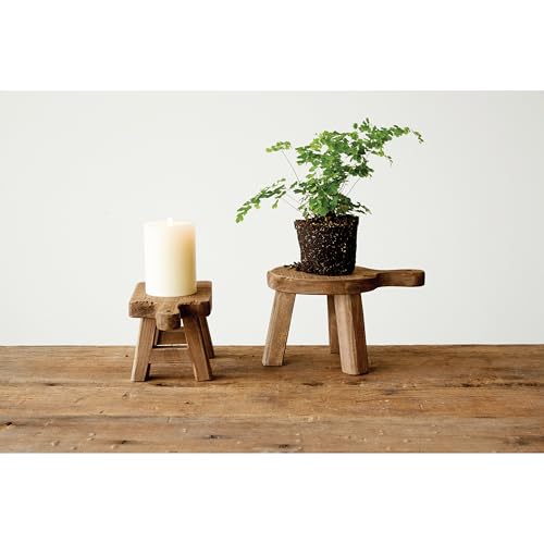 Creative Co-Op Small Wood Pedestal with Handle - color: Natural, size: Square, style: Rectangle