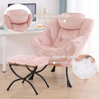 Tiita Lazy Chair with Ottoman, Pink Modern Large Accent Chair, Comfy Leisure Sofa Armchair with Ottoman, Reading Chair with Footrest for Bedroom, Living Room, Dorm Rooms, Velvet Pink - color: Pink