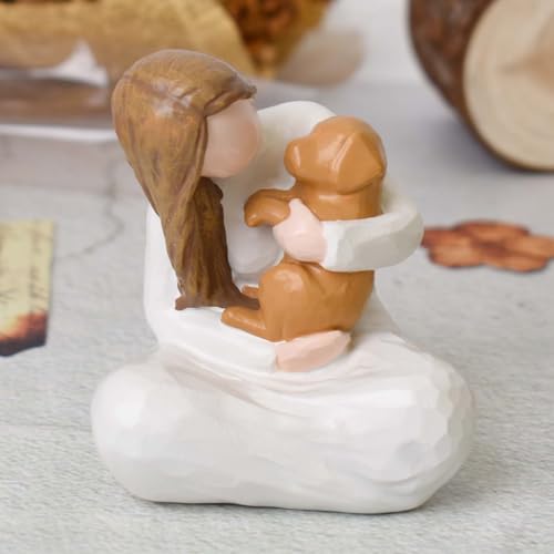 Dog Remembrance Gift for Dog Lover, Angel Dogs Friendship Memorials Gifts for Dogs, Sculpted Hand-Painted Resin Figures for Loss of pet - style: Girl with golden retriever