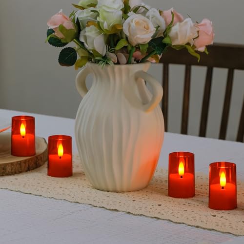 Flameless Small Tea Light LED Candles, Acrylic Battery Operated Votive 1.7" x2.5" with Remote Control and Timer, Tealight Red Flickering Warm Light Pack of 8 Electric Long Lasting - color: Red, size: 8 x 2.5"